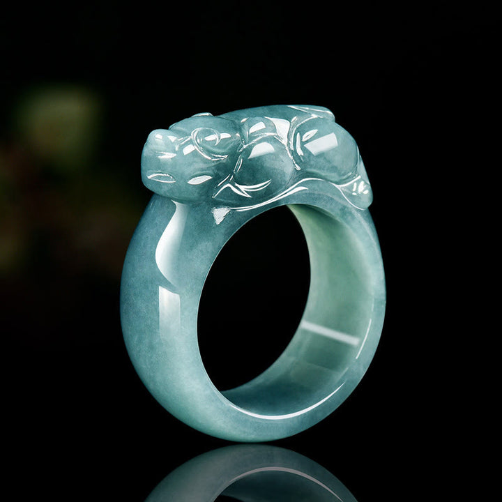 Anillo de jade PiXiu de la suerte con Buddha Stones Feng Shui para la riqueza y la prosperidad - 20 mm - image 1