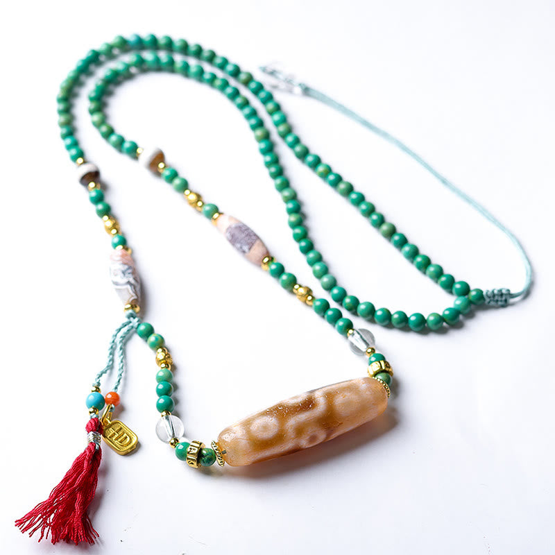 Collar con colgante de cadena de cuentas turquesas Dzi tibetanas con Buddha Stones - image 8
