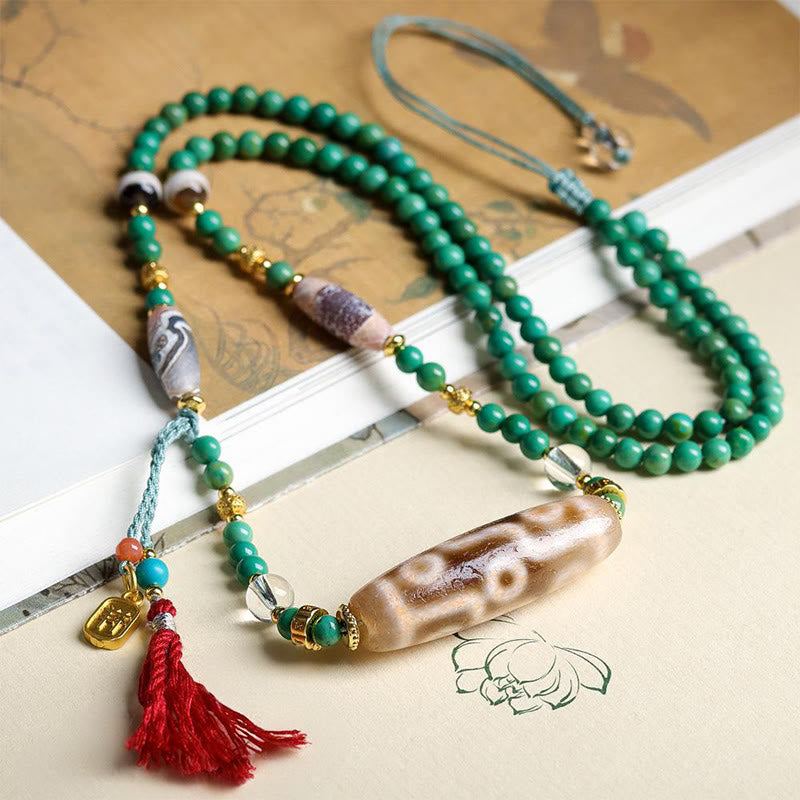 Collar con colgante de cadena de cuentas turquesas Dzi tibetanas con Buddha Stones - image 5