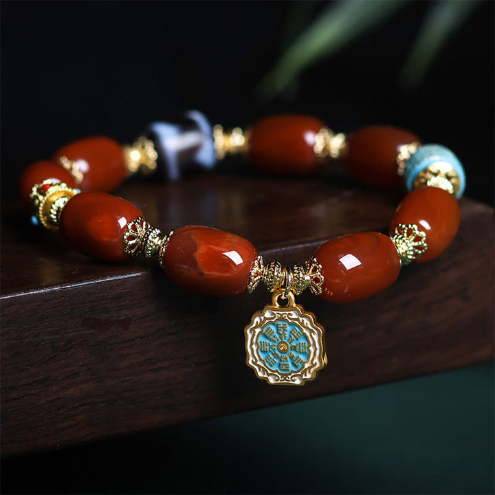 Pulsera de cuentas Bagua Dzi de ágata roja natural del sur con Buddha Stones - Ágata roja del sur y Bagua (circunferencia de la muñeca: 15-18 cm) - image 1