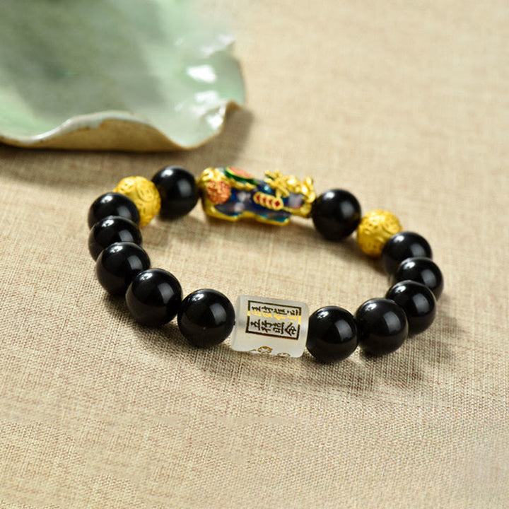 Pulsera de la riqueza con cuentas de obsidiana arcoíris de cobre Pixiu y Buddha Stones Feng Shui - image 15