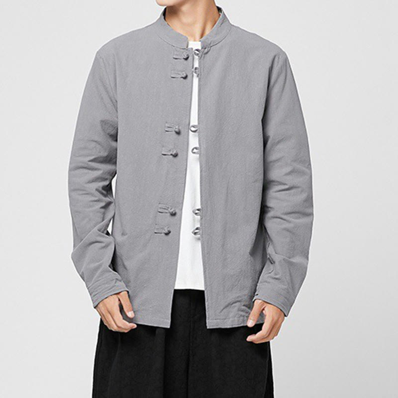 Buddha Stones Camisa de manga larga de algodón con puños con estampado de dragón y botones de rana para hombre - Gris oscuro - US/UK/AU46, EU56 (5XL) - image 19