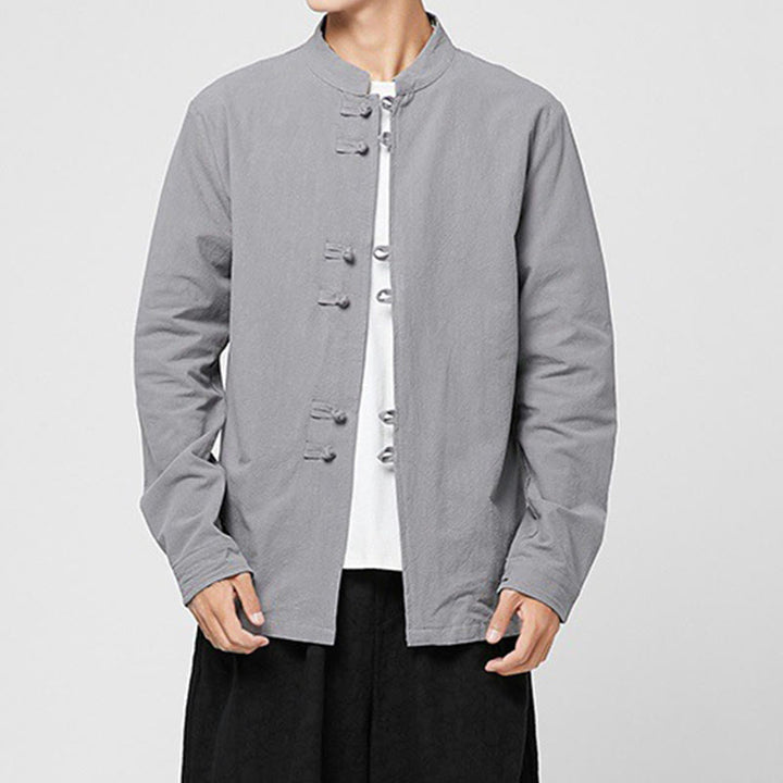 Buddha Stones Camisa de manga larga de algodón con puños con estampado de dragón y botones de rana para hombre - Gris oscuro - US/UK/AU46, EU56 (5XL) - image 19