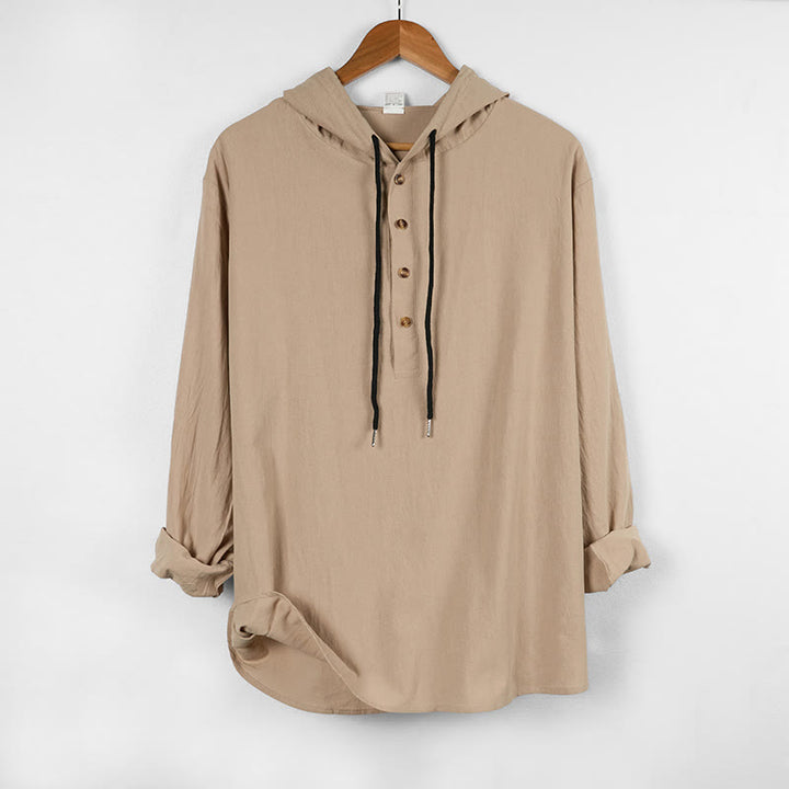 Camisa de algodón de manga larga con capucha y botones para hombre, color liso, con Buddha Stones, para otoño - image 13
