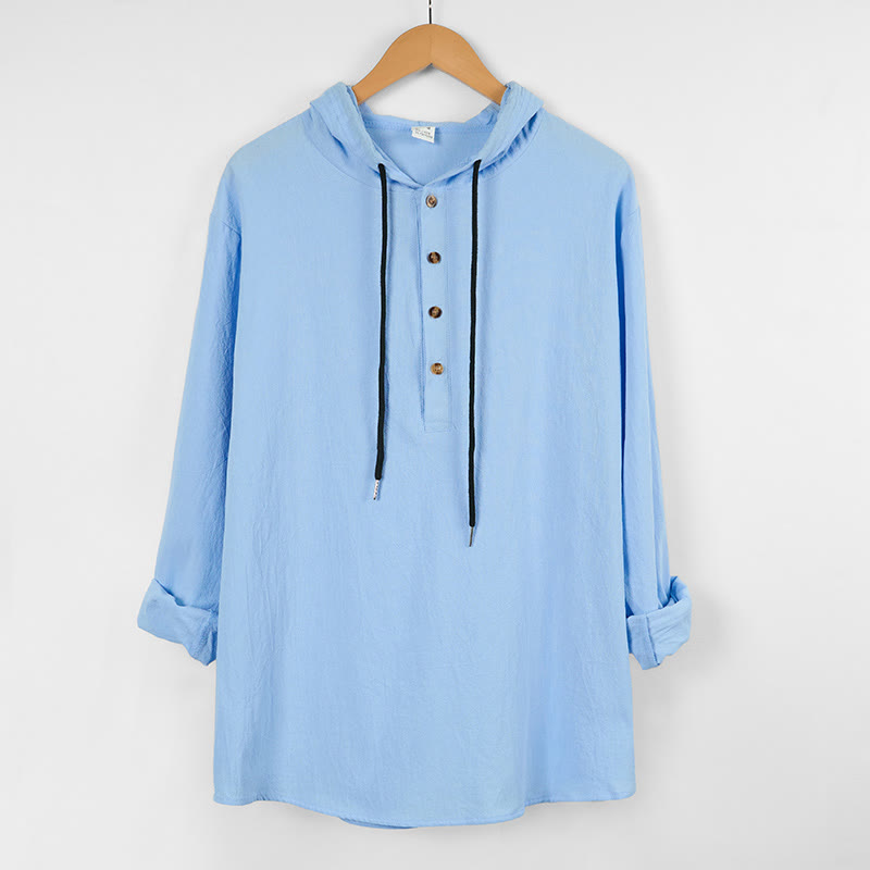 Camisa de algodón de manga larga con capucha y botones para hombre, color liso, con Buddha Stones, para otoño - image 2