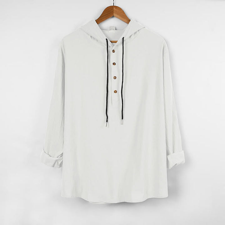 Camisa de algodón de manga larga con capucha y botones para hombre, color liso, con Buddha Stones, para otoño - Blanco - US/UK/AU46, UE56 (3XL) - image 6