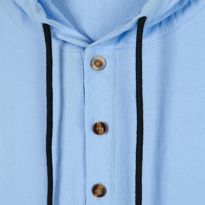 Camisa de algodón de manga larga con capucha y botones para hombre, color liso, con Buddha Stones, para otoño - image 4