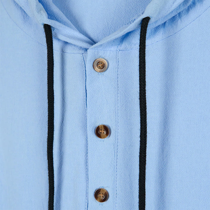 Camisa de algodón de manga larga con capucha y botones para hombre, color liso, con Buddha Stones, para otoño - image 4