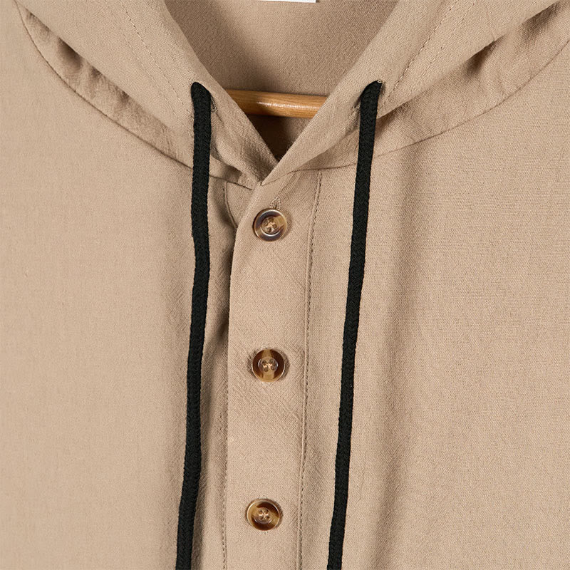 Camisa de algodón de manga larga con capucha y botones para hombre, color liso, con Buddha Stones, para otoño - image 14