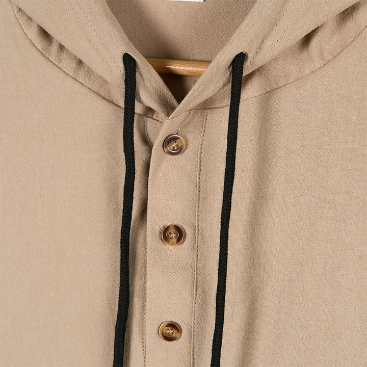 Camisa de algodón de manga larga con capucha y botones para hombre, color liso, con Buddha Stones, para otoño - image 14