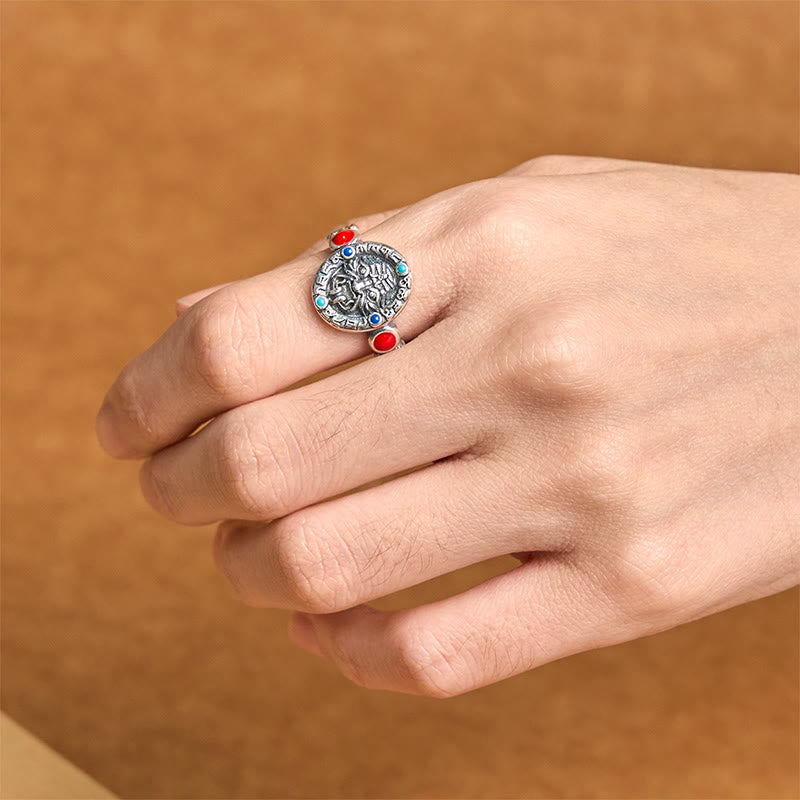 Anillo abierto ajustable de riqueza de cobre con zakiram y Buddha Stones - image 4