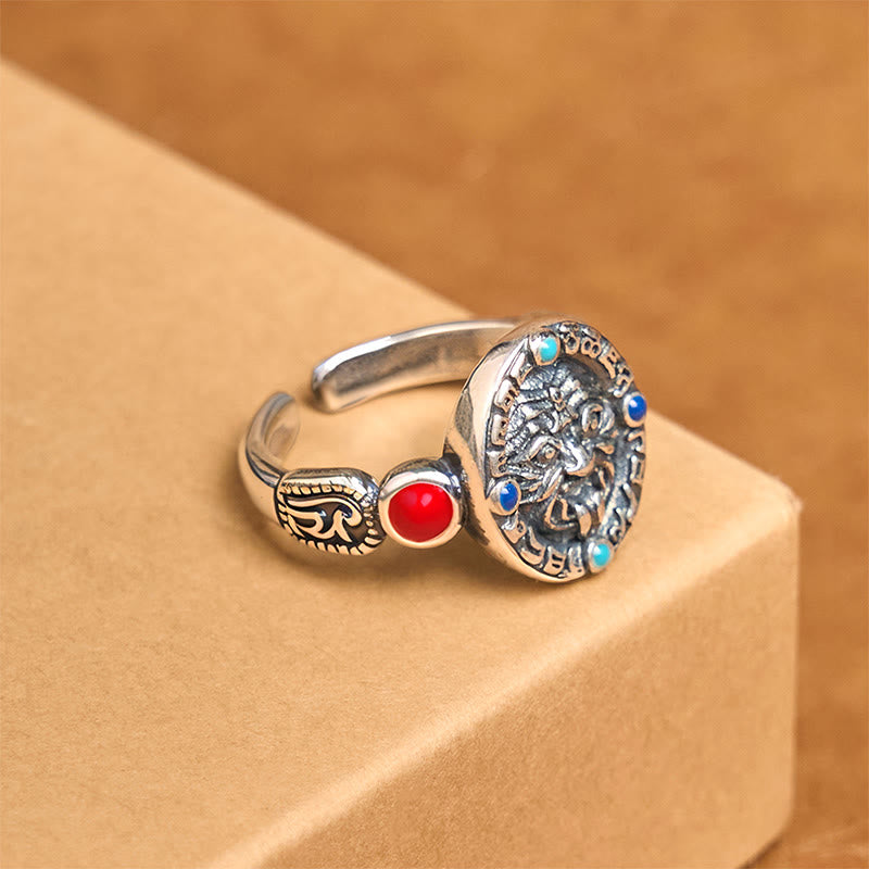 Anillo abierto ajustable de riqueza de cobre con zakiram y Buddha Stones - image 2