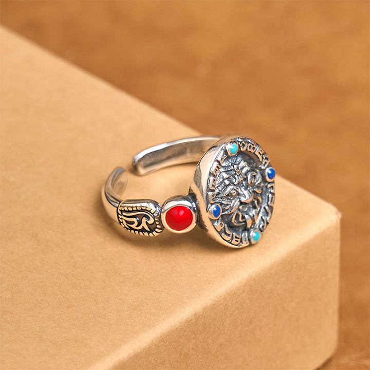 Anillo abierto ajustable de riqueza de cobre con zakiram y Buddha Stones - image 2