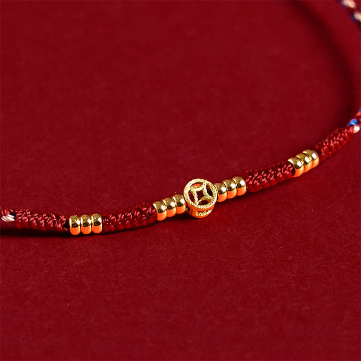 Pulsera de la suerte hecha a mano con monedas de cobre y hilo rojo trenzado con Buddha Stones - image 4