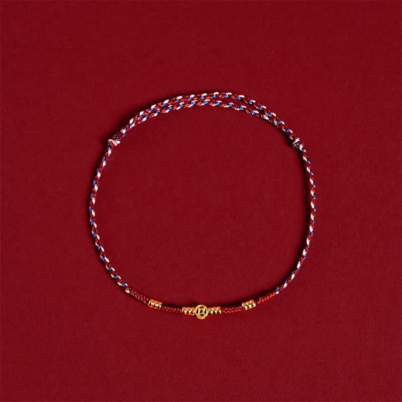 Pulsera de la suerte hecha a mano con monedas de cobre y hilo rojo trenzado con Buddha Stones - image 2