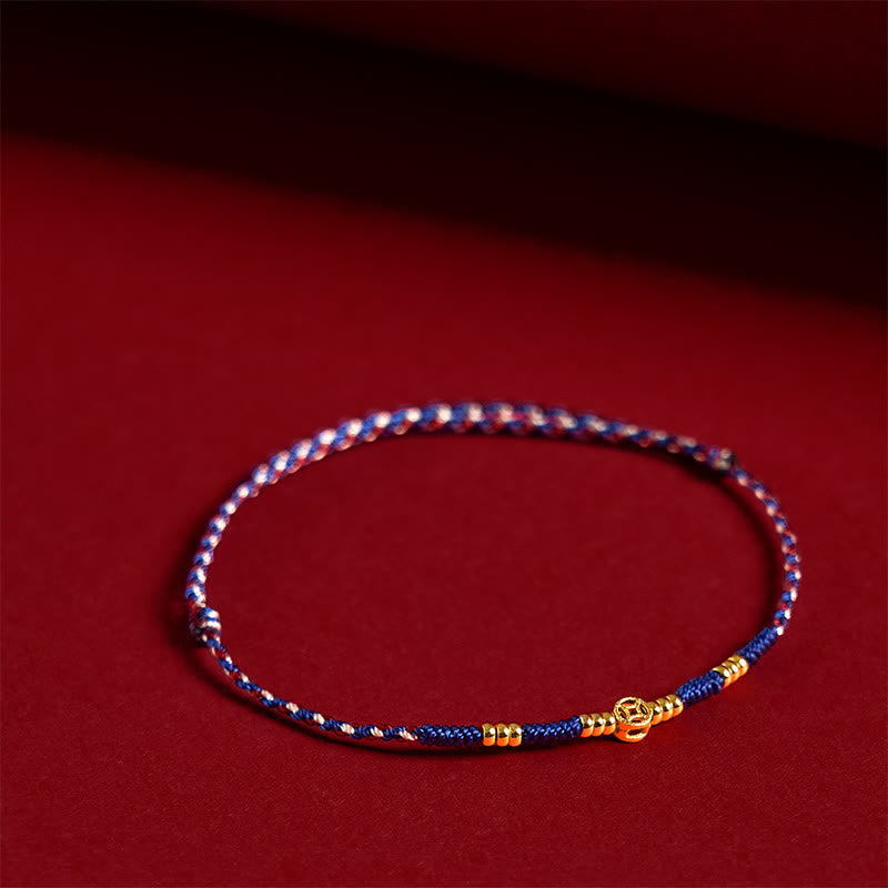 Pulsera de la suerte hecha a mano con monedas de cobre y hilo rojo trenzado con Buddha Stones - Cuerda azul (circunferencia de la muñeca: 15-17 cm) - image 8