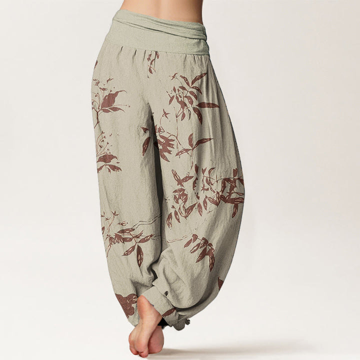 Pantalones harén de algodón puro con estampado de ramas y Buddha Stones para mujer, cintura elástica - image 2