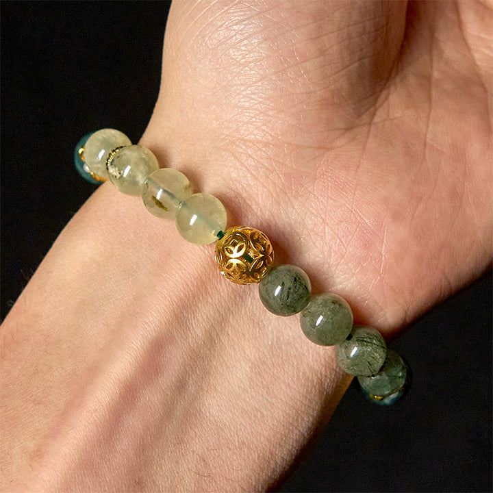 Pulsera de la suerte con cuentas de jade de cristal blanco fantasma verde natural de Buddha Stones - image 5