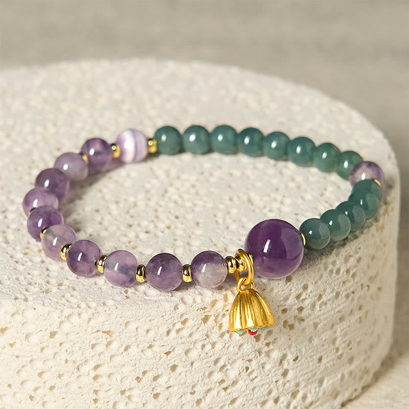 Pulsera de equilibrio de jade, amatista y loto natural con Buddha Stones - Amatista (circunferencia de la muñeca: 14-16 cm) - image 1