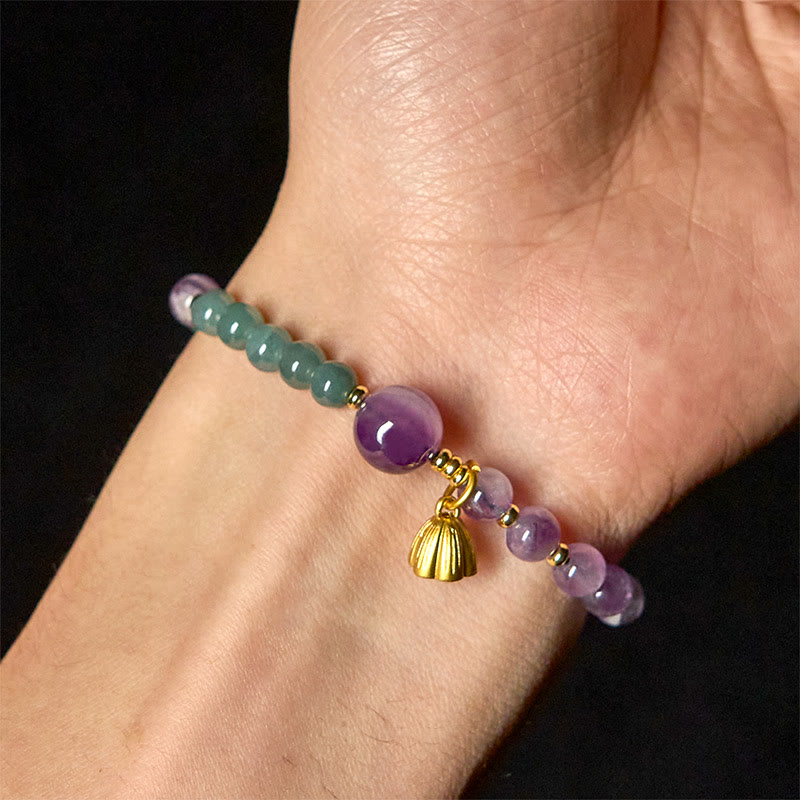 Pulsera de equilibrio de jade, amatista y loto natural con Buddha Stones - image 4