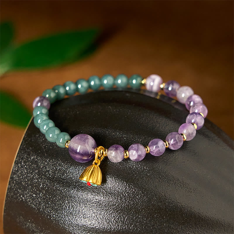 Pulsera de equilibrio de jade, amatista y loto natural con Buddha Stones - image 2