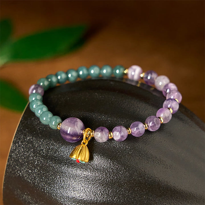 Pulsera de equilibrio de jade, amatista y loto natural con Buddha Stones - image 2