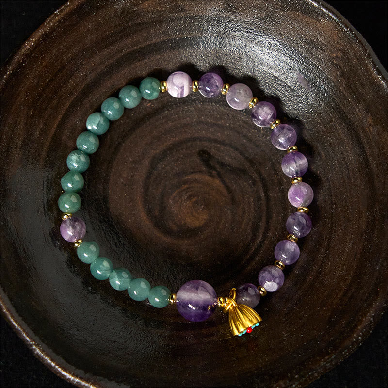 Pulsera de equilibrio de jade, amatista y loto natural con Buddha Stones - image 3
