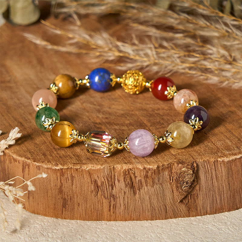 Pulsera de equilibrio de amatista y lazurita con cuentas coloridas de Dunhuang y Buddha Stones - image 4