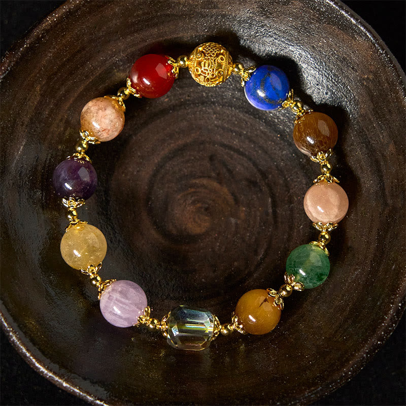 Pulsera de equilibrio de amatista y lazurita con cuentas coloridas de Dunhuang y Buddha Stones - image 2