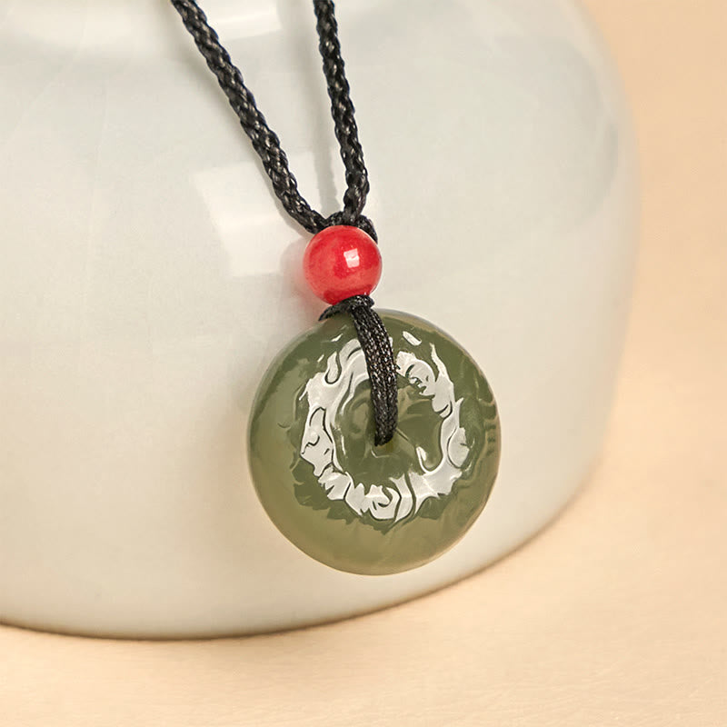 Collar de jade cian con nubes auspiciosas y hebilla de paz de Buddha Stones , colgante de la suerte - Jade cian - image 1