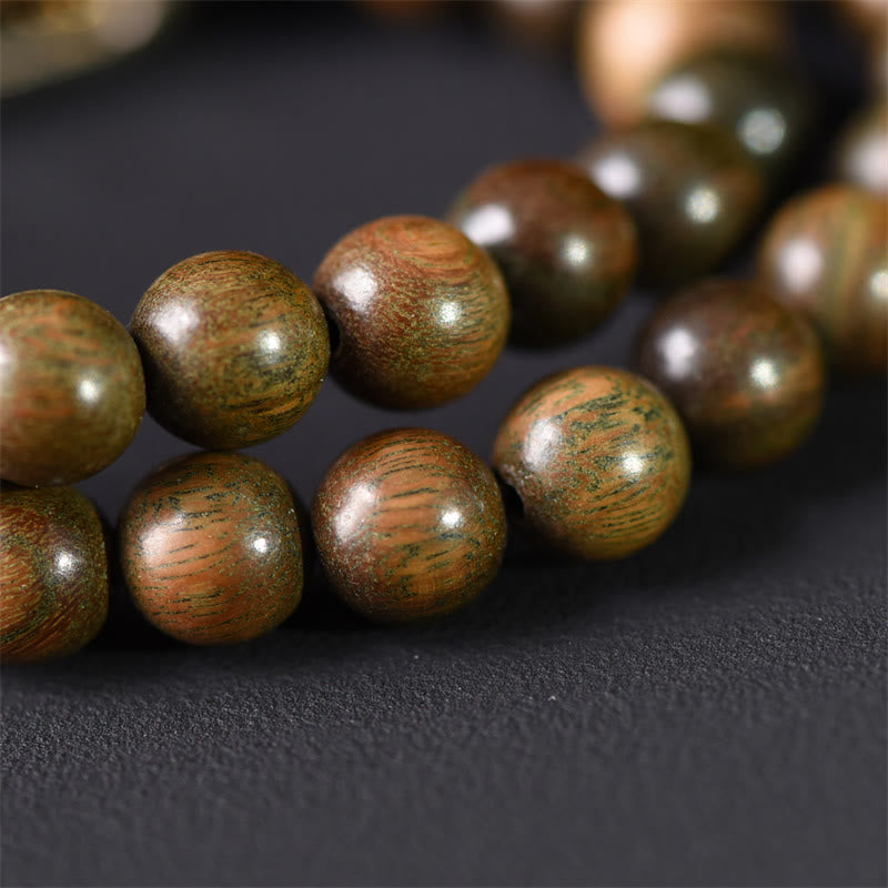 Pulsera de doble vuelta con Buddha Stones, sándalo verde tibetano, obsidiana dorada y equilibrio de paz - image 10