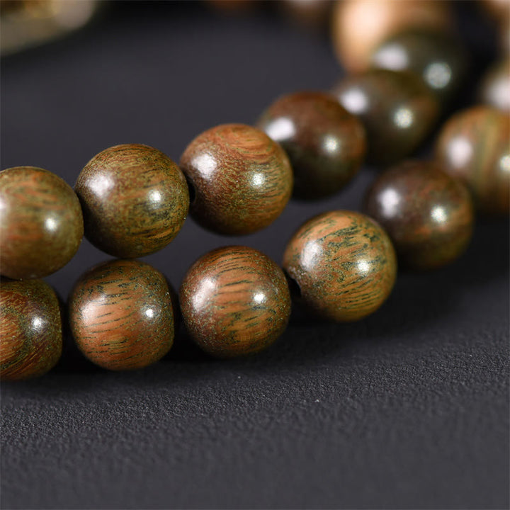 Pulsera de doble vuelta con Buddha Stones, sándalo verde tibetano, obsidiana dorada y equilibrio de paz - image 10
