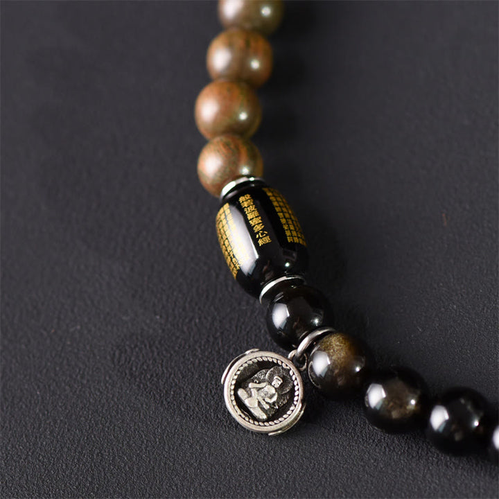 Pulsera de doble vuelta con Buddha Stones, sándalo verde tibetano, obsidiana dorada y equilibrio de paz - image 11