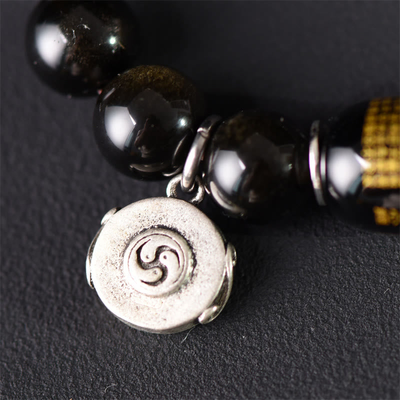 Pulsera de doble vuelta con Buddha Stones, sándalo verde tibetano, obsidiana dorada y equilibrio de paz - image 13