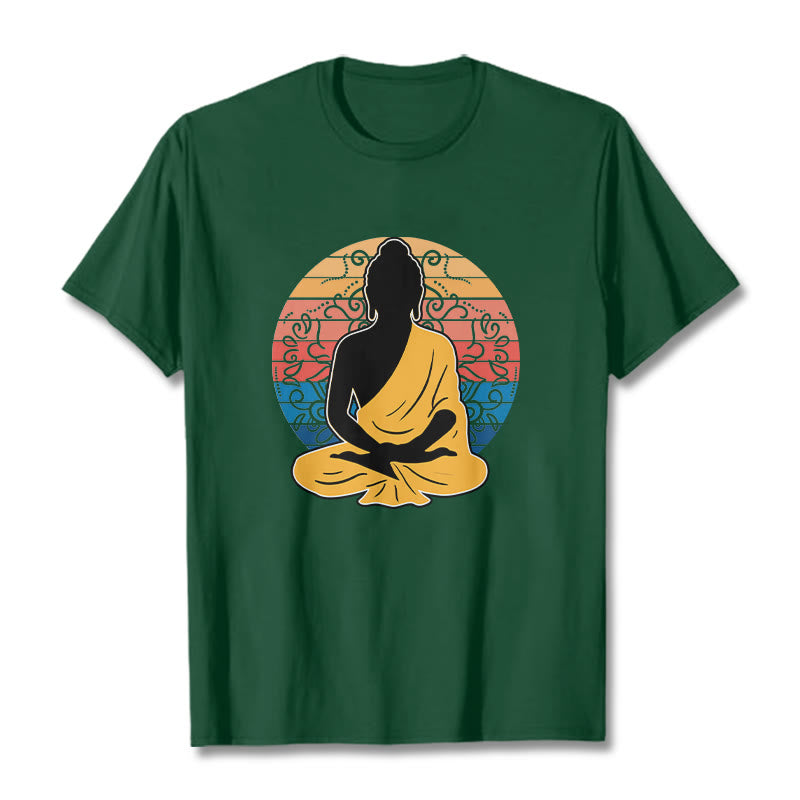 Camiseta de algodón con estampado de Buda meditando, informal y colorida, con Buddha Stones de Buda - Verde bosque - 2XL - image 11