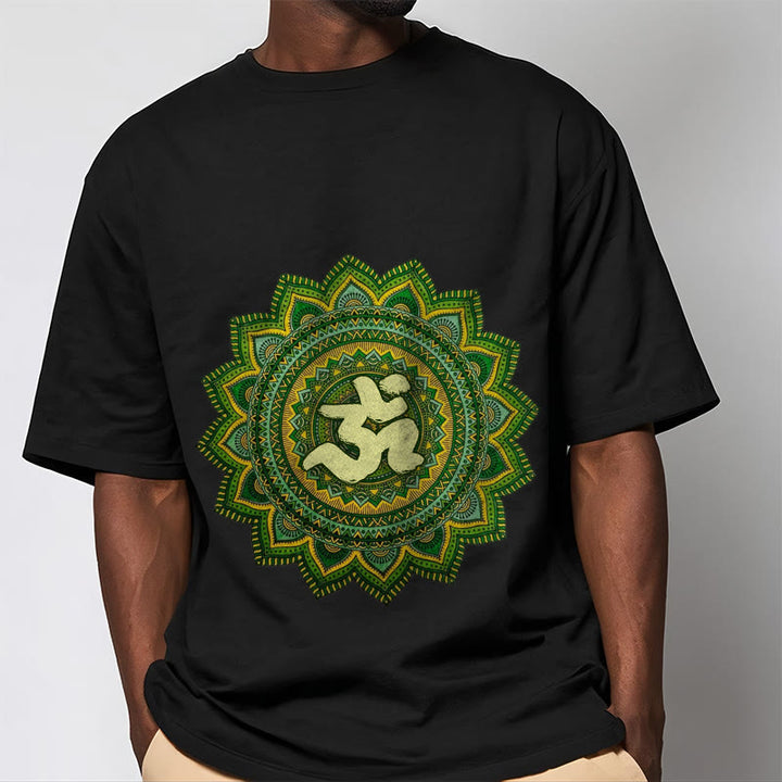Camiseta informal de algodón con estampado de símbolo Om y mandala verde de Buddha Stones - image 6