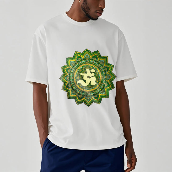 Camiseta informal de algodón con estampado de símbolo Om y mandala verde de Buddha Stones - image 2