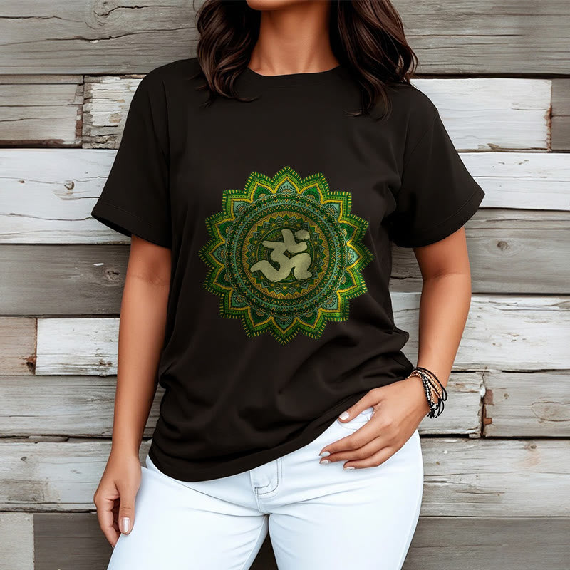 Camiseta informal de algodón con estampado de símbolo Om y mandala verde de Buddha Stones - image 7