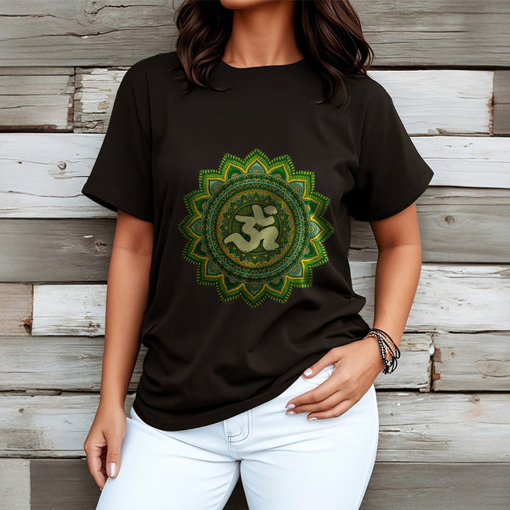 Camiseta informal de algodón con estampado de símbolo Om y mandala verde de Buddha Stones - image 7