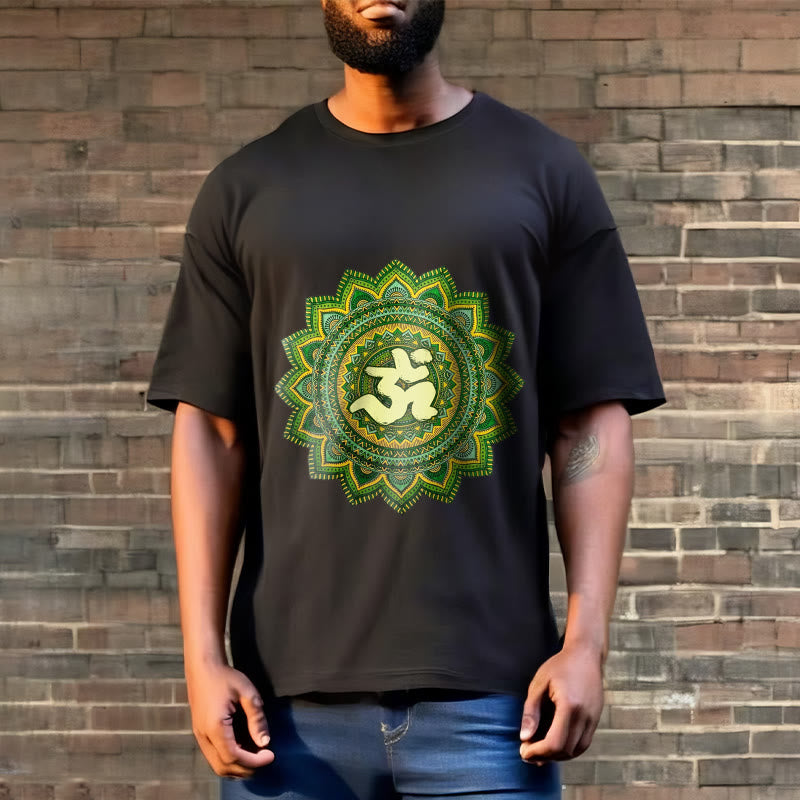 Camiseta informal de algodón con estampado de símbolo Om y mandala verde de Buddha Stones - image 8
