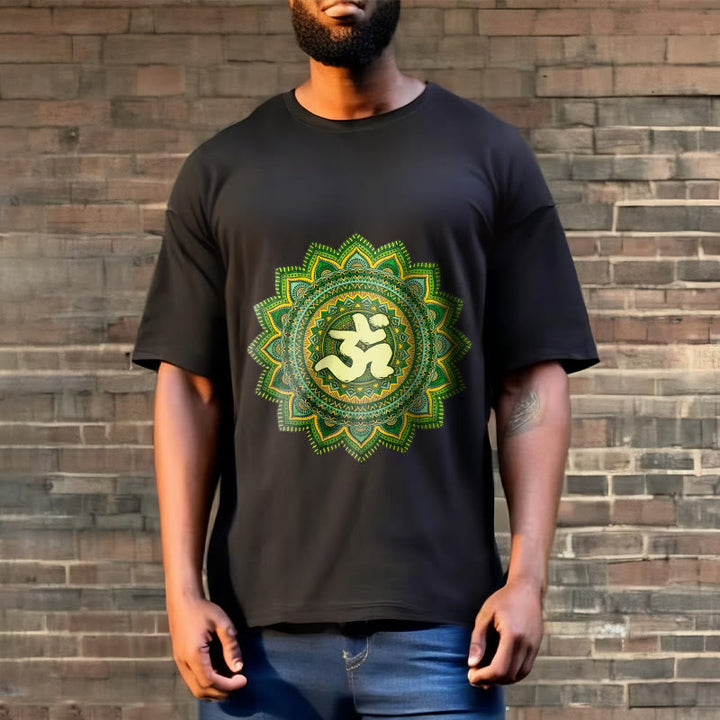 Camiseta informal de algodón con estampado de símbolo Om y mandala verde de Buddha Stones - image 8
