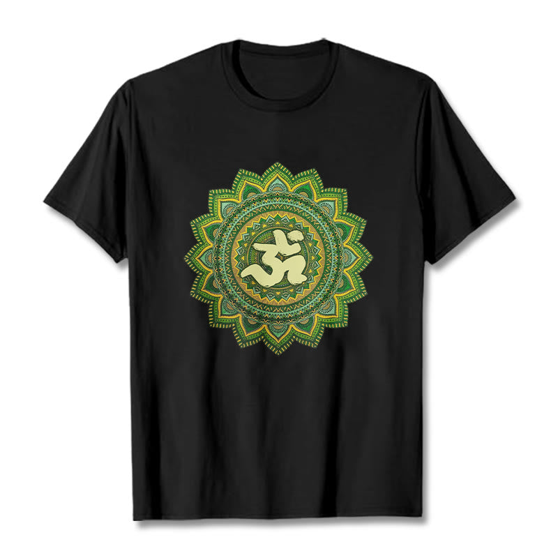 Camiseta informal de algodón con estampado de símbolo Om y mandala verde de Buddha Stones - Negro - 2XL - image 5