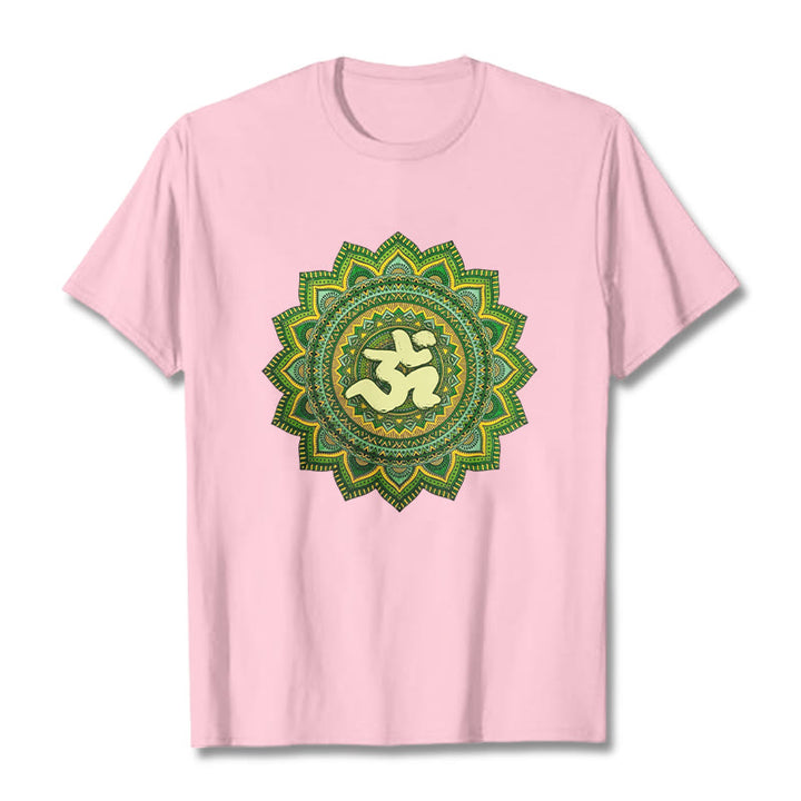Camiseta informal de algodón con estampado de símbolo Om y mandala verde de Buddha Stones - Rosa claro - 2XL - image 13