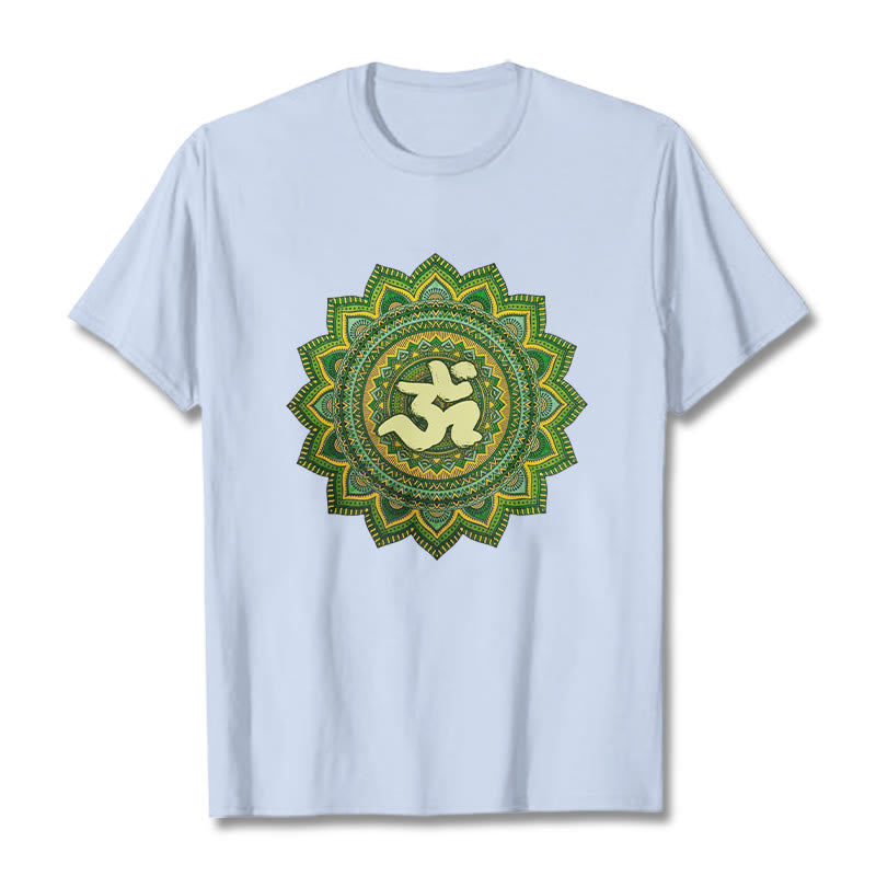 Camiseta informal de algodón con estampado de símbolo Om y mandala verde de Buddha Stones - Cian claro - 2XL - image 19