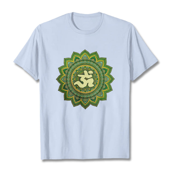 Camiseta informal de algodón con estampado de símbolo Om y mandala verde de Buddha Stones - Cian claro - 2XL - image 19