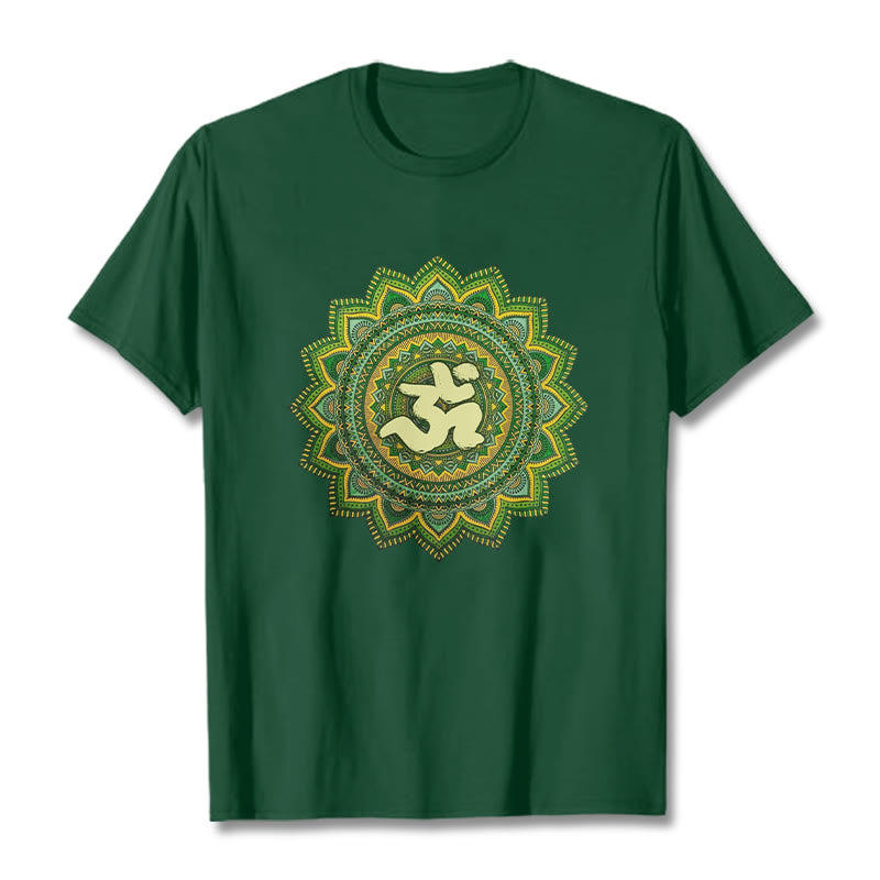 Camiseta informal de algodón con estampado de símbolo Om y mandala verde de Buddha Stones - Verde bosque - 2XL - image 11