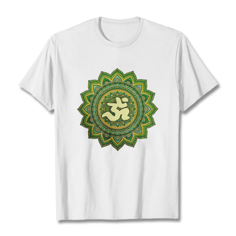 Camiseta informal de algodón con estampado de símbolo Om y mandala verde de Buddha Stones - Blanco - 2XL - image 1