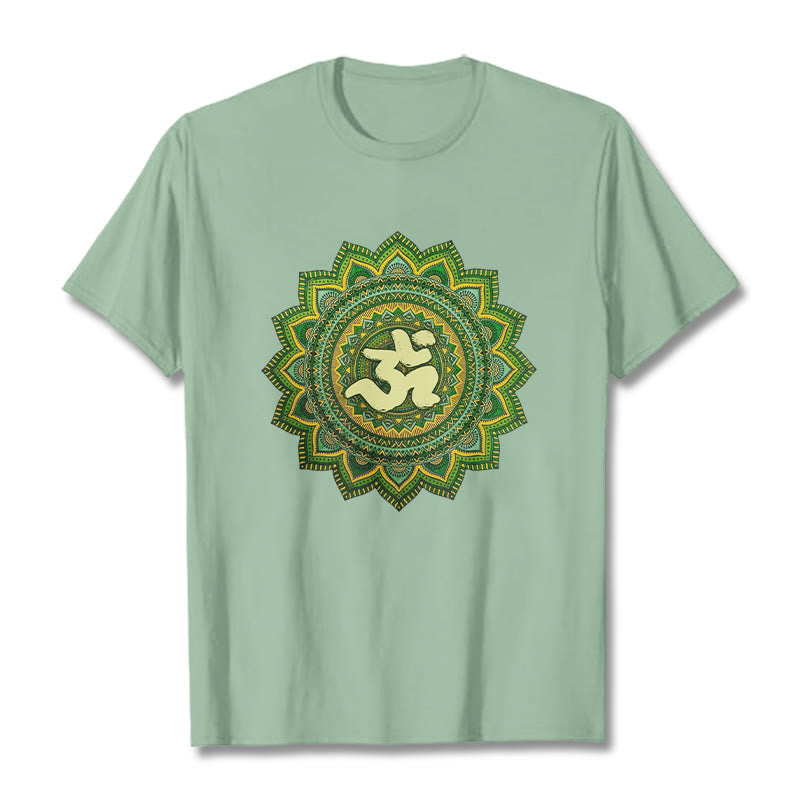 Camiseta informal de algodón con estampado de símbolo Om y mandala verde de Buddha Stones - Verde pálido - 2XL - image 15