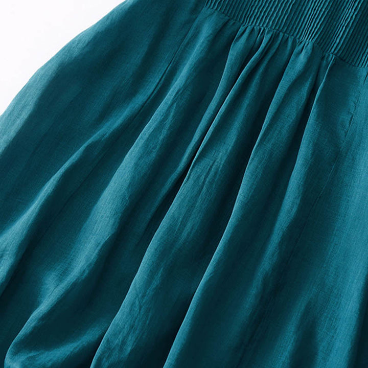 Vestido midi informal de algodón con cuello en V, manga corta y pliegues tipo acordeón con bolsillos de Buddha Stones - image 42