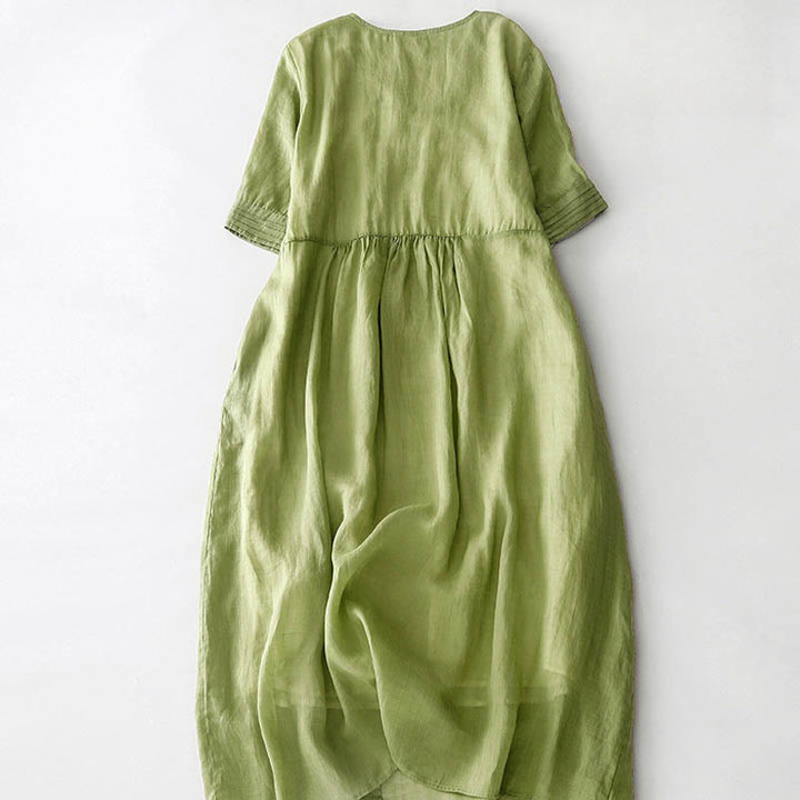 Vestido midi informal de algodón con cuello en V, manga corta y pliegues tipo acordeón con bolsillos de Buddha Stones - image 13